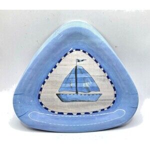 JCD 11" Triangle Plate Sailboat Jennifer Chien Melamine Dinner Nautical Set of 6